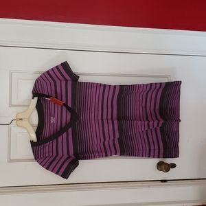 Mossimo v-neck purple with black striped "boyfriend" fit tee, size XS
